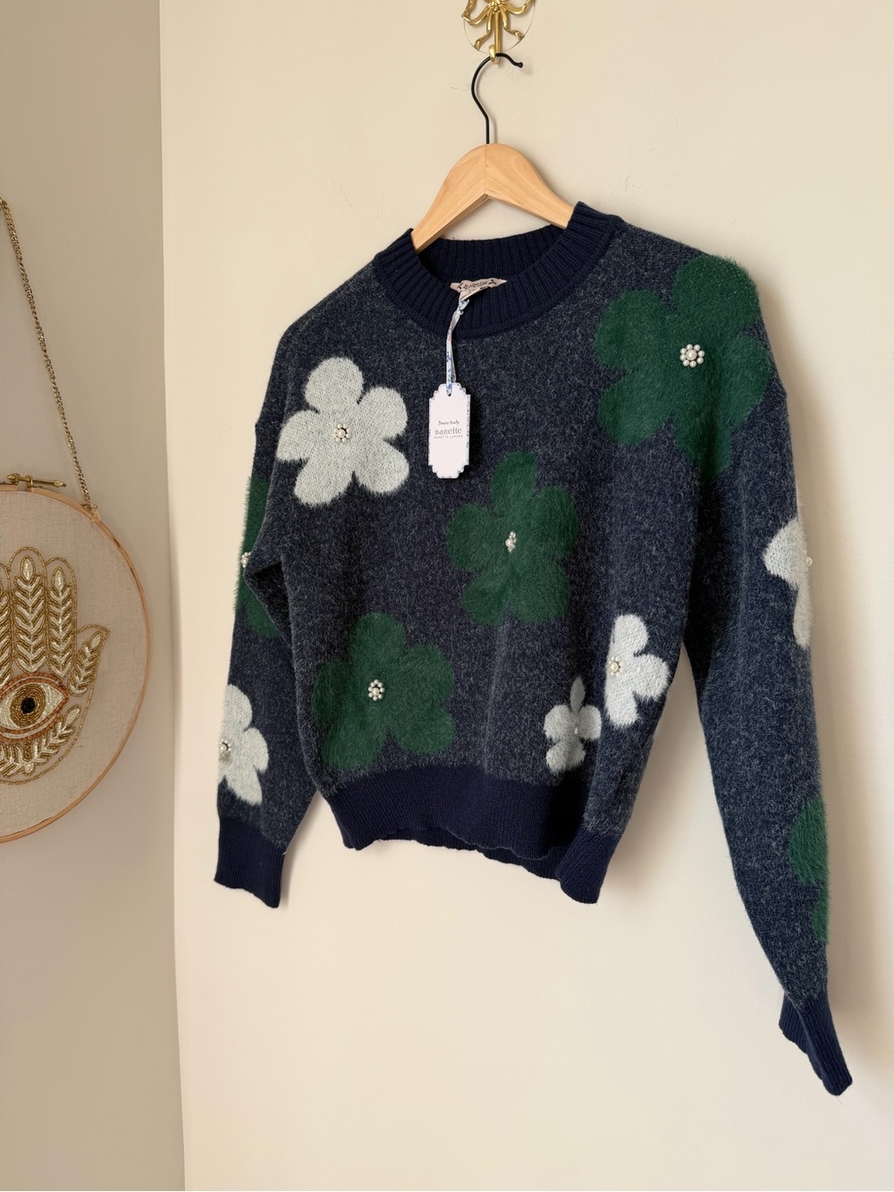 Blue green Daisy Floral Crewneck Sweater